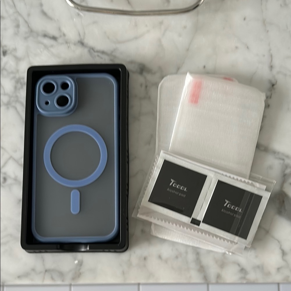 Light Blue IPhone Case with Multiple Screen Protectors and Kit